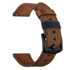 Samsung Galaxy Watch 7 40 / 44 mm Uyumlu Deri Kordon Spor Dikişli Deri Kayış Kahverengi