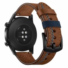 Samsung Galaxy Watch 7 40 / 44 mm Uyumlu Deri Kordon Spor Dikişli Deri Kayış Kahverengi