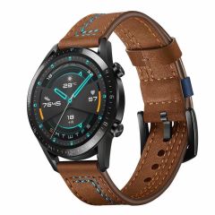 Samsung Galaxy Watch 7 40 / 44 mm Uyumlu Deri Kordon Spor Dikişli Deri Kayış Kahverengi