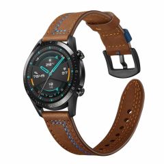 Samsung Galaxy Watch 7 40 / 44 mm Uyumlu Deri Kordon Spor Dikişli Deri Kayış Kahverengi