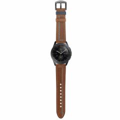 Samsung Galaxy Watch 7 40 / 44 mm Uyumlu Deri Kordon Spor Dikişli Deri Kayış Kahverengi