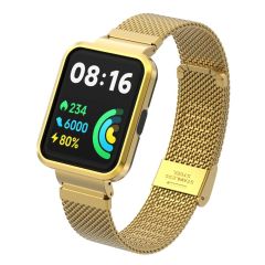 Redmi Watch 2 Lite uyumlu Klipsli Hasır Metal Kordon & Kasa Koruma 2 in 1 Tel Örgü Kayış