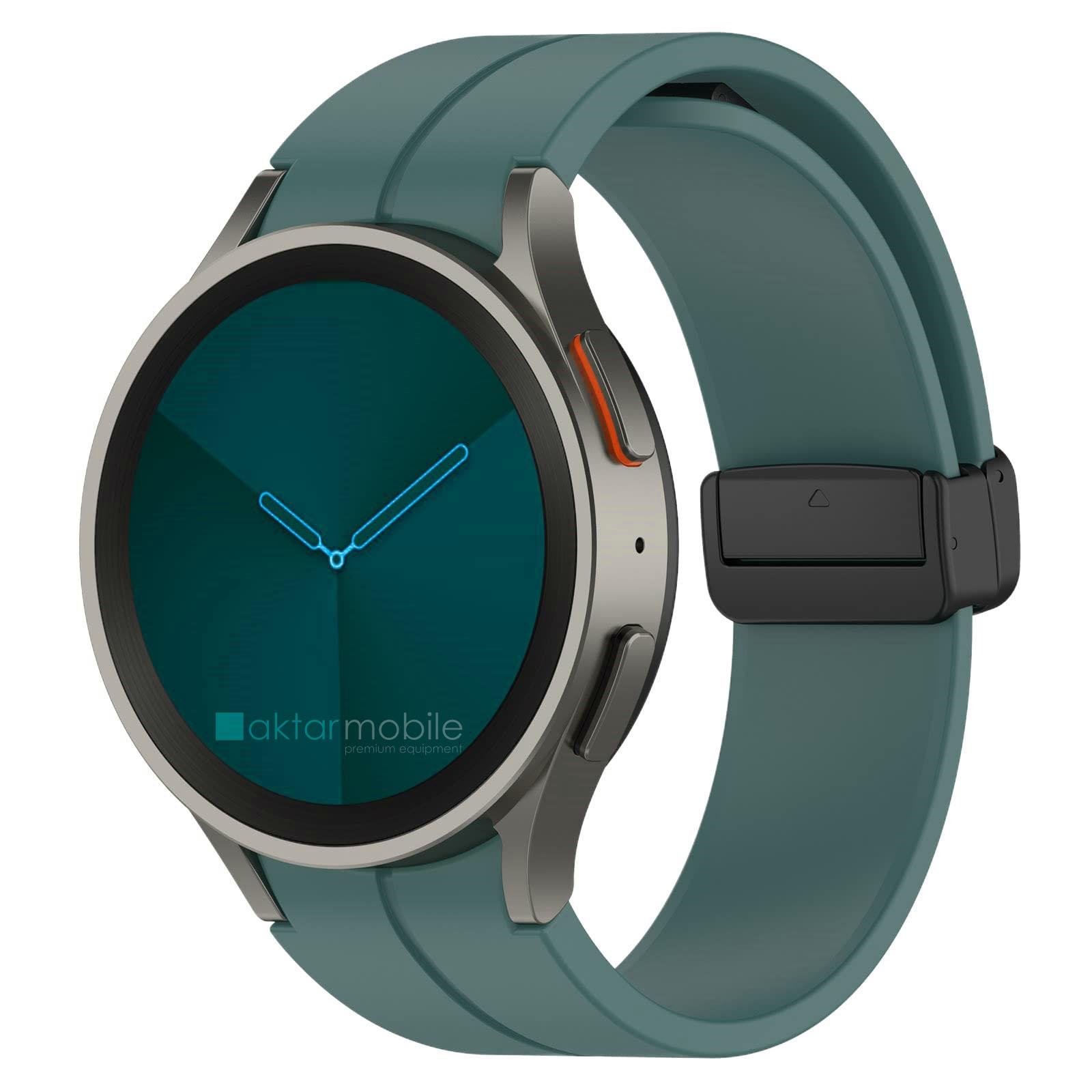 Samsung Galaxy Watch FE 40 mm Silikon Kordon Magnetik D Tokalı Spor Kayış Mıknatıslı Toka Koyu Yeşil
