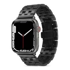 Apple Watch 7 41 mm uyumlu Metal Kordon Premium Paslanmaz Çelik Kayış Siyah