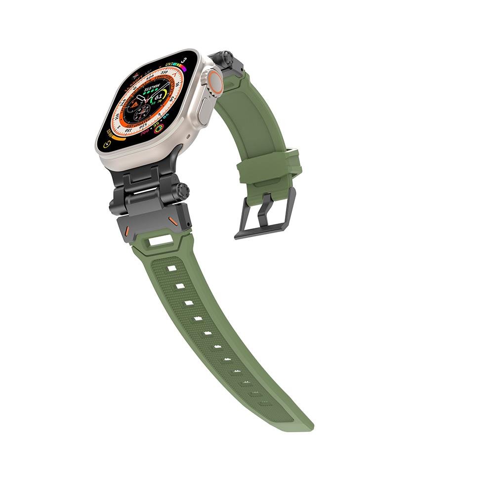 Apple Watch 10 46 mm uyumlu Metal Aksamlı Silikon Kordon Premium Kayış Siyah - Yeşil
