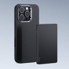Apple iPhone 16 Kılıf Karbon Fiber Magsafe Şarj Özellikli Benks Hybrid ArmorPro 600D Kevlar Kapak