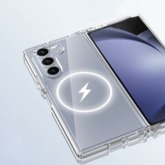 Samsung Z Fold 6 uyumlu Şeffaf Kılıf Sararmayan Sert PC MagSafe Kablosuz Şarj Özellikli Kapak