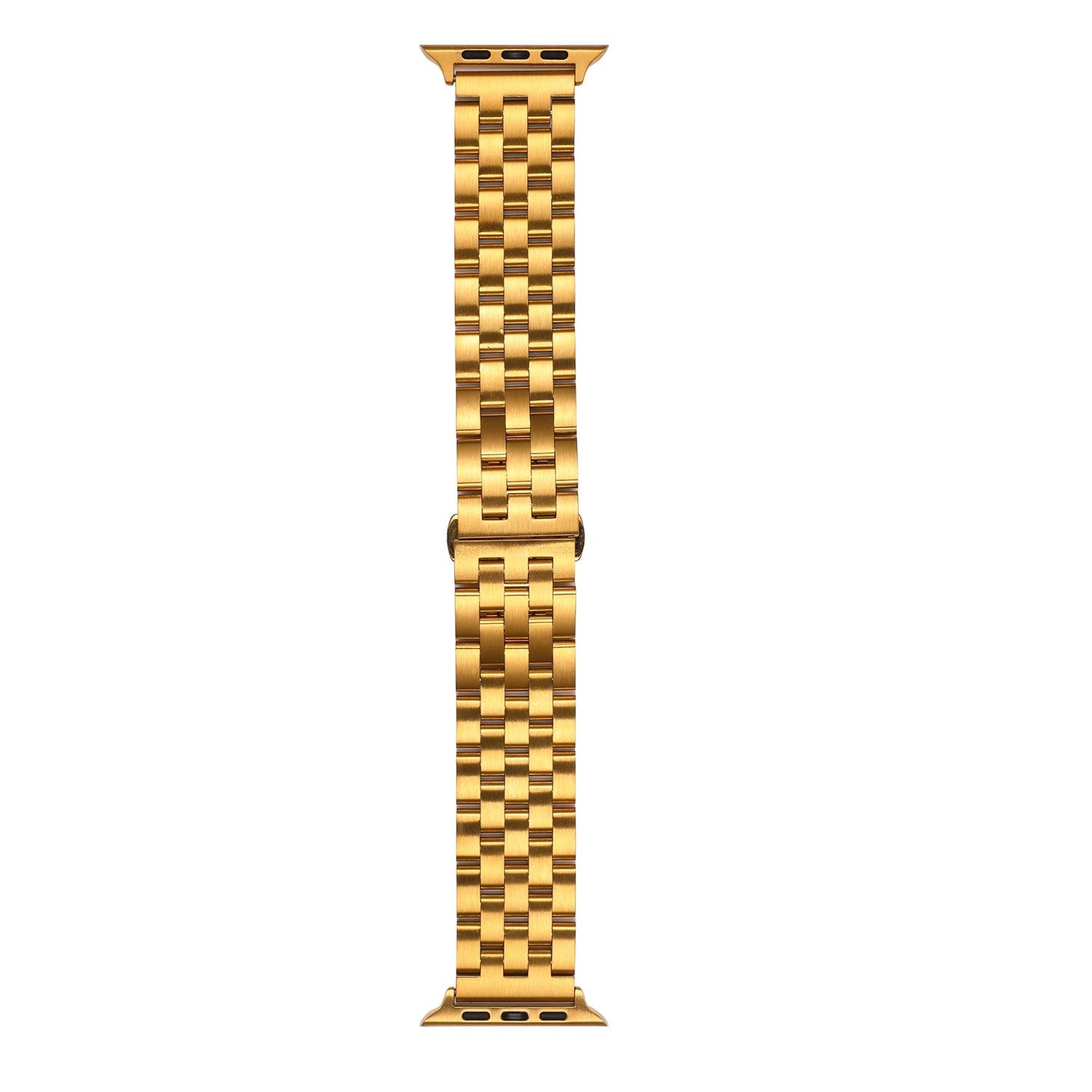 Apple Watch 7 41 mm uyumlu Metal Kordon Premium Paslanmaz Çelik Kayış Gold