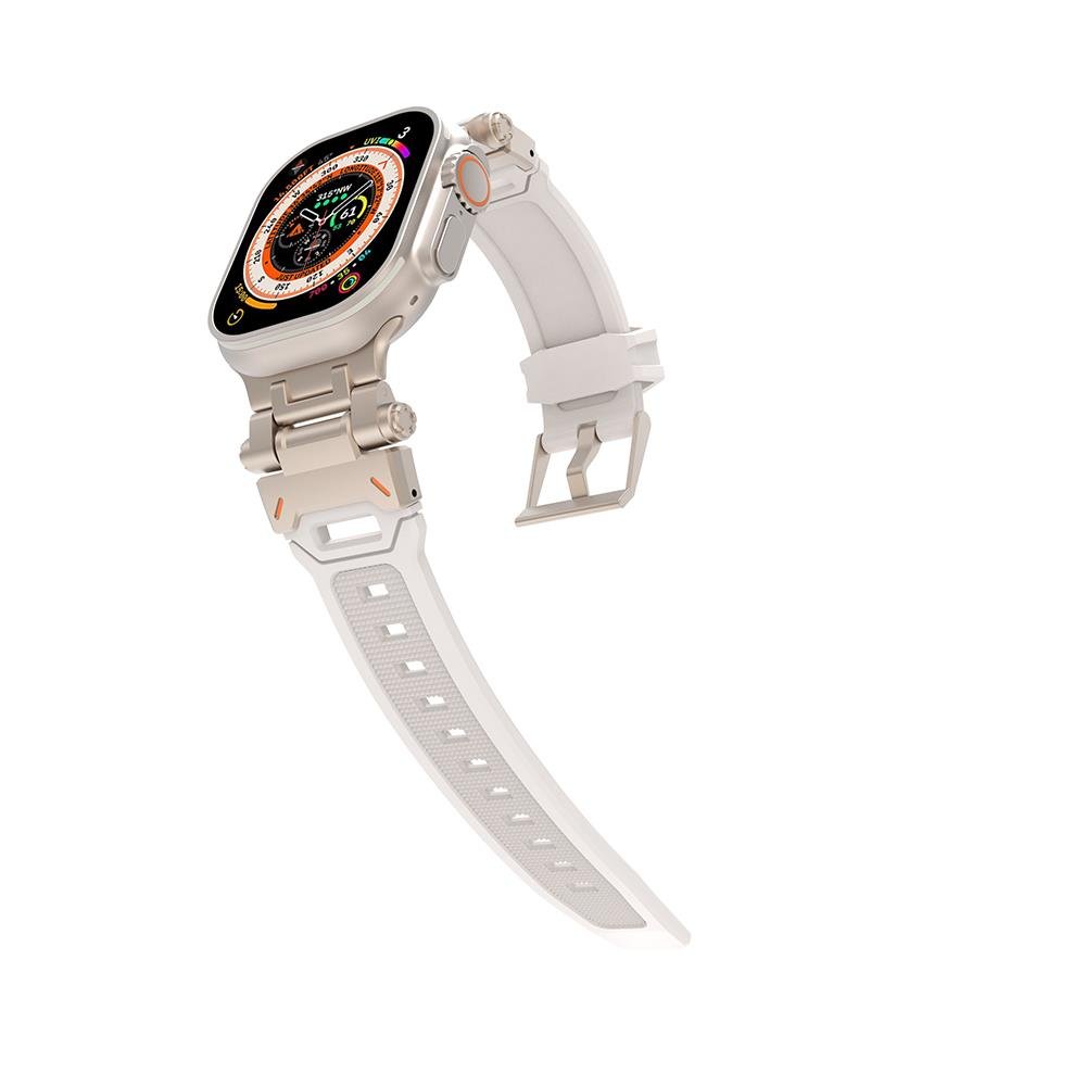 Apple Watch 10 46 mm uyumlu Metal Aksamlı Silikon Kordon Premium Kayış Starlight