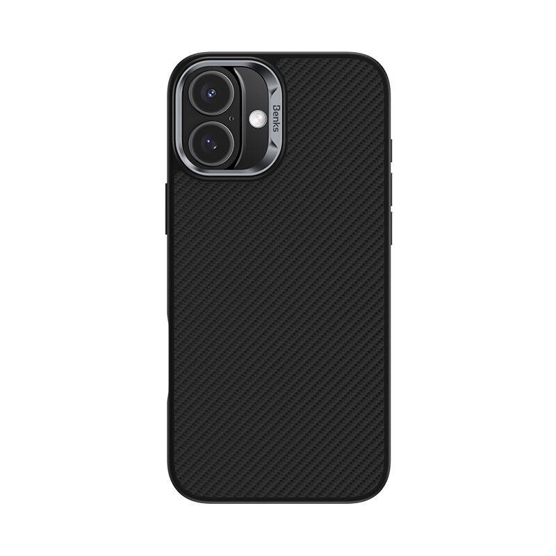 Apple iPhone 16 Plus Kılıf Karbon Fiber Magsafe Şarj Özellikli Benks Hybrid ArmorPro 600D Kevlar Kapak