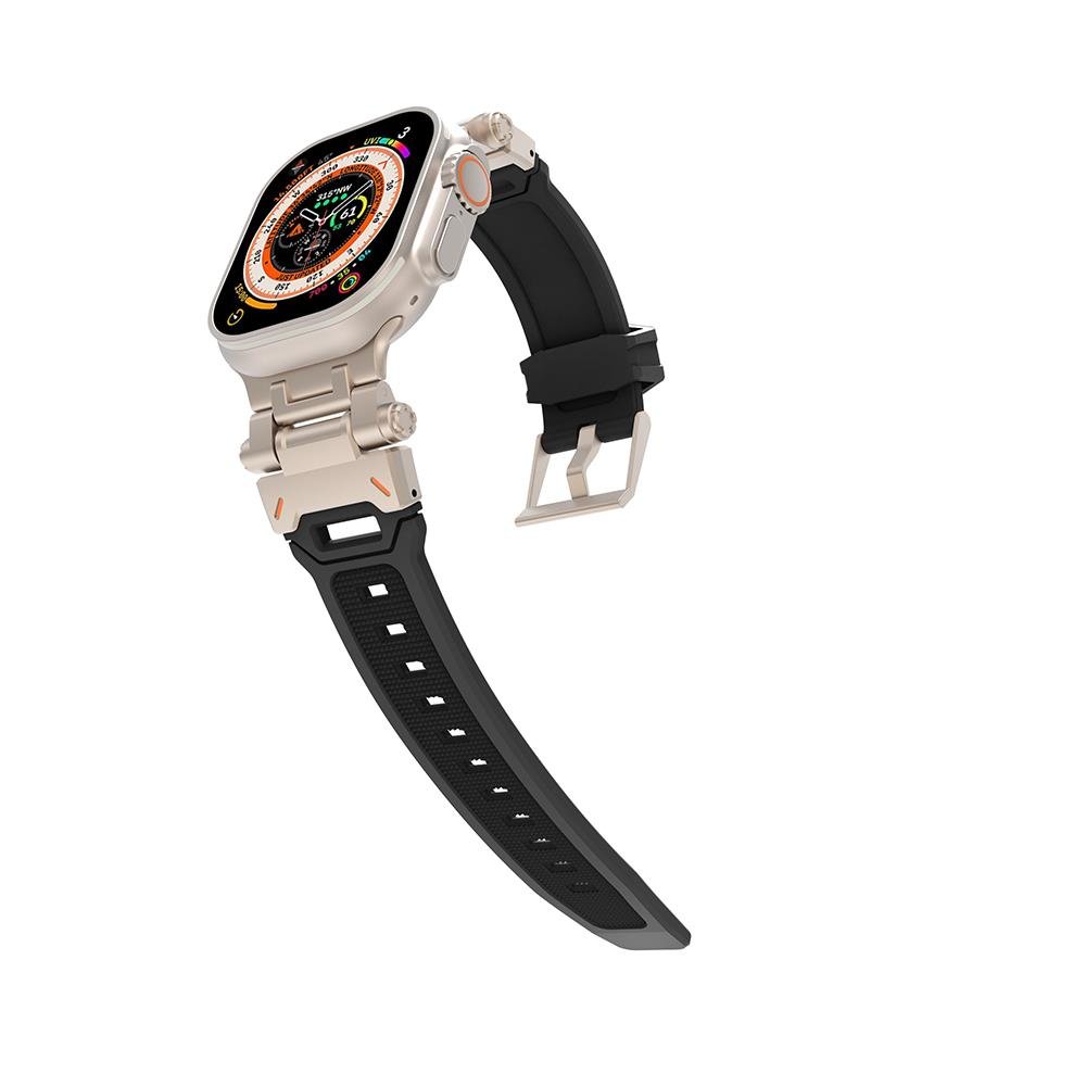 Apple Watch 10 46 mm uyumlu Metal Aksamlı Silikon Kordon Premium Kayış Starlight - Siyah