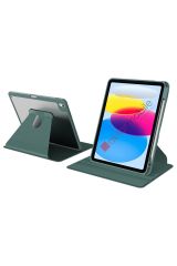 iPad 10. Nesil 2022 10.9'' uyumlu Kılıf 360 Dönebilen Kalem Bölmeli Yatay Dikey Standlı Akıllı Kapak Koyu Yeşil