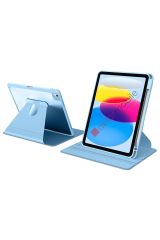 iPad 10. Nesil 2022 10.9'' uyumlu Kılıf 360 Dönebilen Kalem Bölmeli Yatay Dikey Standlı Akıllı Kapak Mavi