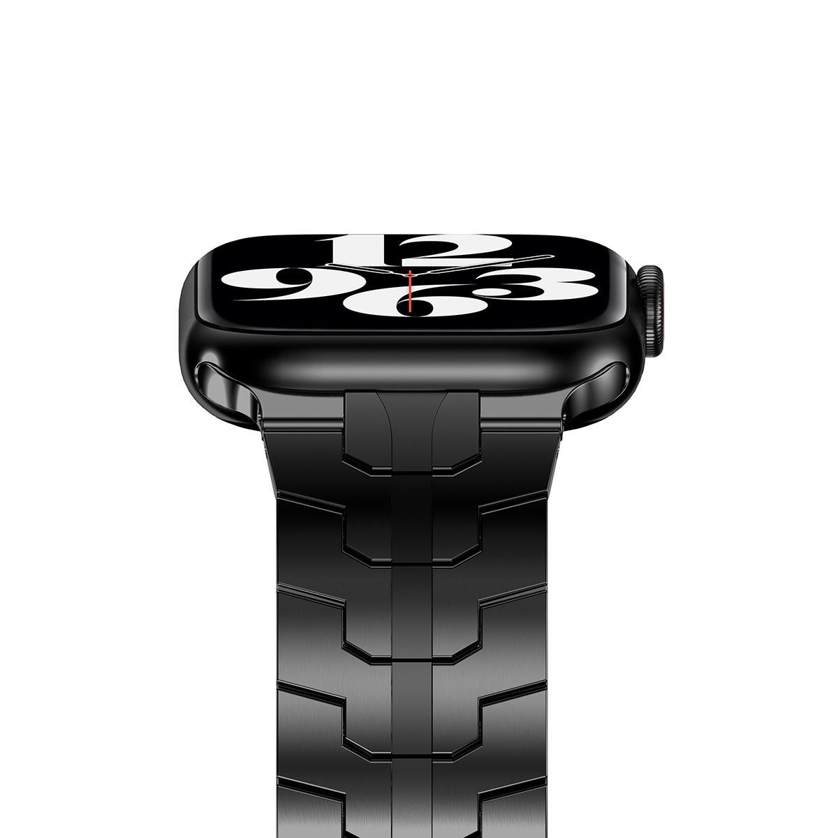 Apple Watch 8 45 mm uyumlu Metal Kordon Premium Paslanmaz Çelik Kayış Şık & Agresif Tasarım Siyah