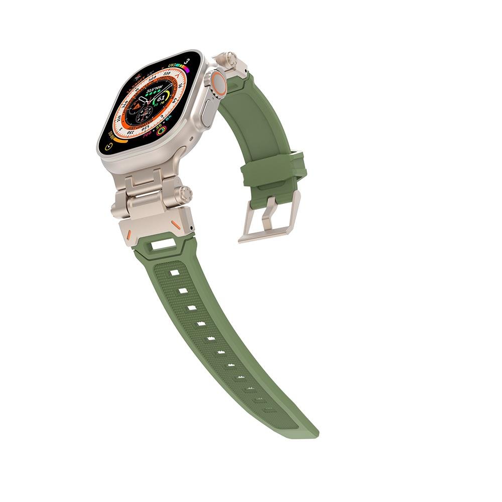 Apple Watch 10 46 mm uyumlu Metal Aksamlı Silikon Kordon Premium Kayış Starlight - Yeşil