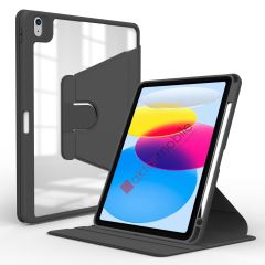 iPad 10. Nesil 2022 10.9'' uyumlu Kılıf 360 Dönebilen Kalem Bölmeli Yatay Dikey Standlı Akıllı Kapak Siyah