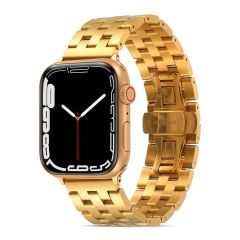 Apple Watch 7 45 mm uyumlu Metal Kordon Premium Paslanmaz Çelik Kayış Gold