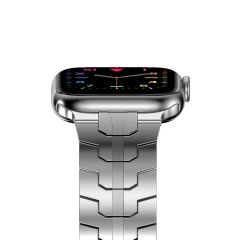 Apple Watch 8 45 mm uyumlu Metal Kordon Premium Paslanmaz Çelik Kayış Şık & Agresif Tasarım Gümüş