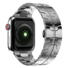 Apple Watch 8 45 mm uyumlu Metal Kordon Premium Paslanmaz Çelik Kayış Şık & Agresif Tasarım Gümüş