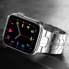 Apple Watch 8 45 mm uyumlu Metal Kordon Premium Paslanmaz Çelik Kayış Şık & Agresif Tasarım Gümüş