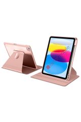 iPad 10. Nesil 2022 10.9'' uyumlu Kılıf 360 Dönebilen Kalem Bölmeli Yatay Dikey Standlı Akıllı Kapak Pudra