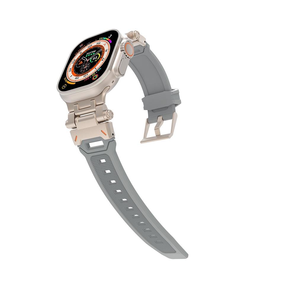 Apple Watch 10 46 mm uyumlu Metal Aksamlı Silikon Kordon Premium Kayış Starlight - Gri
