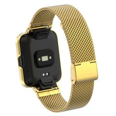 Redmi Watch 2 Lite uyumlu Klipsli Hasır Metal Kordon & Kasa Koruma 2 in 1 Tel Örgü Kayış Gold