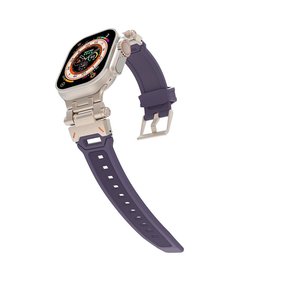 Apple Watch 10 46 mm uyumlu Metal Aksamlı Silikon Kordon Premium Kayış Starlight - Mor