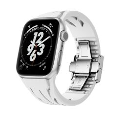 Apple Watch 10 46 mm uyumlu Çelik Tokalı Premium Silikon Kordon Spor Kayış Soft TPU