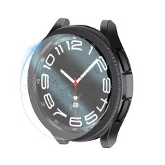 Galaxy Watch 6 Classic 43 mm uyumlu Ekran Koruyucu & Kasa Koruma Düz Görünüm Bezel Halka 360 Koruma Siyah