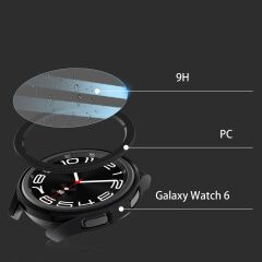Galaxy Watch 6 Classic 43 mm uyumlu Ekran Koruyucu & Kasa Koruma Düz Görünüm Bezel Halka 360 Koruma Siyah