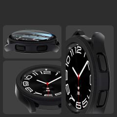 Galaxy Watch 6 Classic 43 mm uyumlu Ekran Koruyucu & Kasa Koruma Düz Görünüm Bezel Halka 360 Koruma Siyah