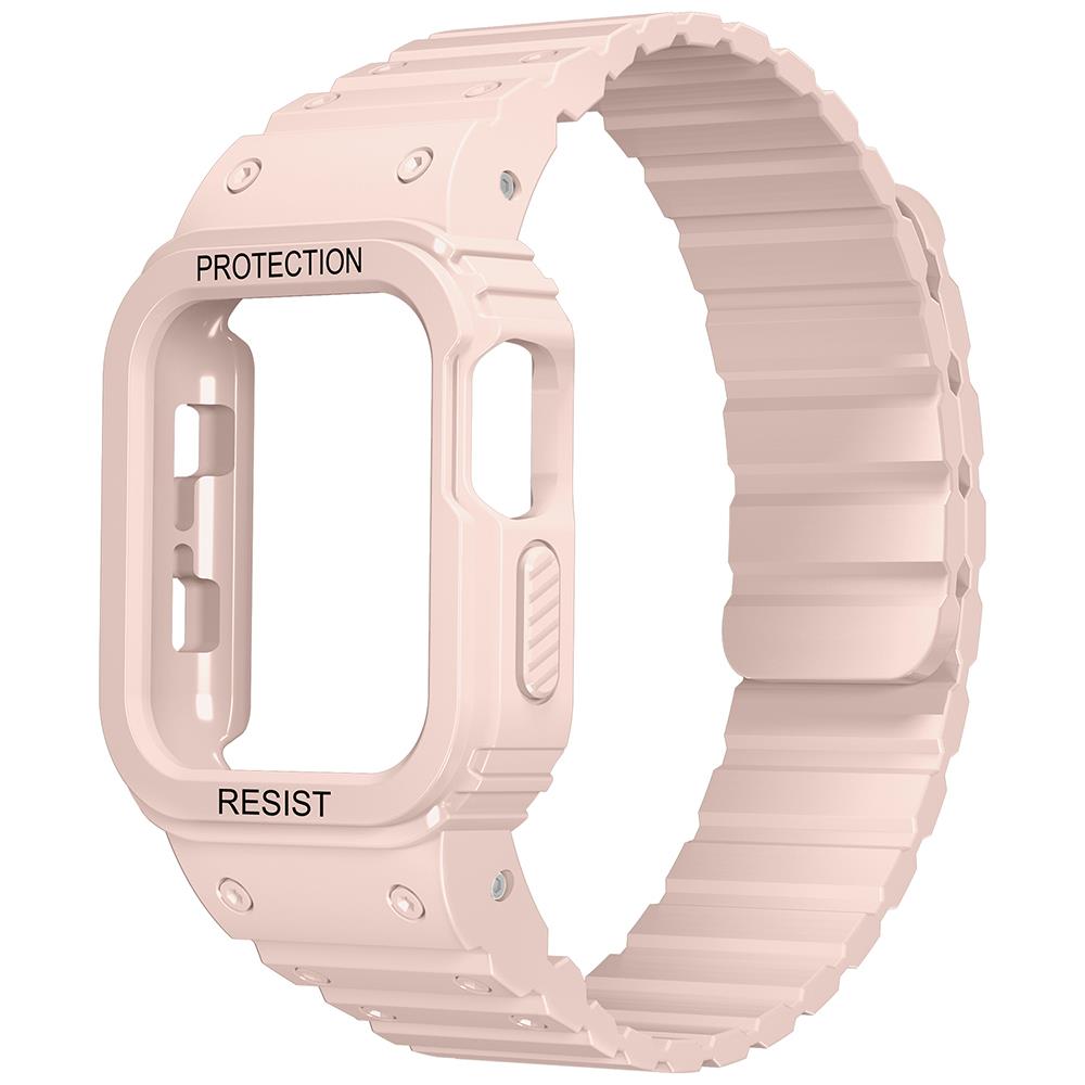 Apple Watch 6 5 4 3 2 1 SE 42 44 mm uyumlu Magnetik Silikon Kordon & Kasa Koruma 2 in 1 Kayış Pembe