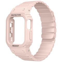 Apple Watch 6 5 4 3 2 1 SE 42 44 mm uyumlu Magnetik Silikon Kordon & Kasa Koruma 2 in 1 Kayış Pembe