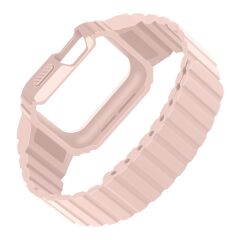 Apple Watch 6 5 4 3 2 1 SE 42 44 mm uyumlu Magnetik Silikon Kordon & Kasa Koruma 2 in 1 Kayış Pembe