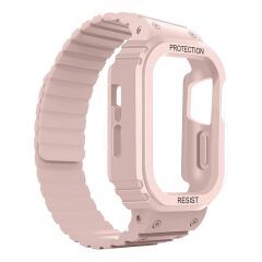 Apple Watch 6 5 4 3 2 1 SE 42 44 mm uyumlu Magnetik Silikon Kordon & Kasa Koruma 2 in 1 Kayış Pembe