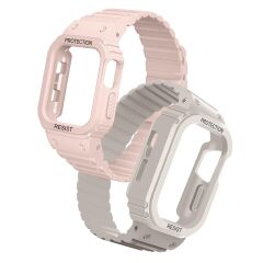 Apple Watch 6 5 4 3 2 1 SE 42 44 mm uyumlu Magnetik Silikon Kordon & Kasa Koruma 2 in 1 Kayış Pembe