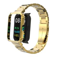 Redmi Watch 2 Lite uyumlu Baklalı Model Metal Kordon & Kasa Koruma 2 in 1 Paslanmaz Çelik Kayış Gold