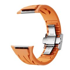 Apple Watch 10 46 mm uyumlu Çelik Tokalı Premium Silikon Kordon Spor Kayış Soft TPU Turuncu