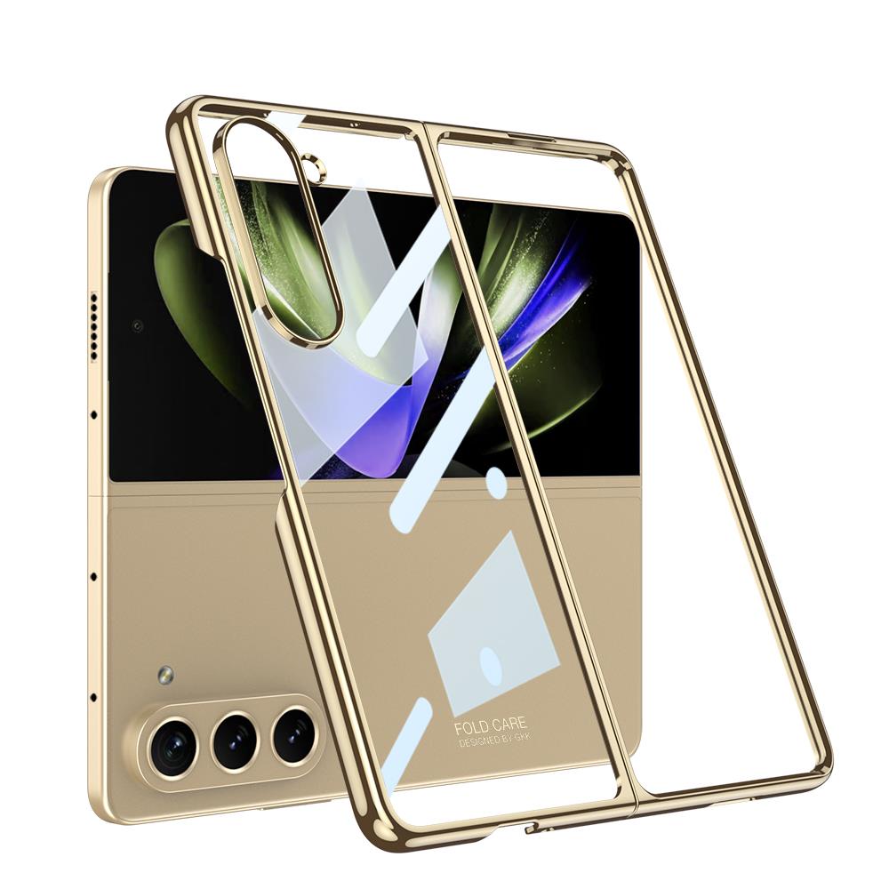 Samsung Galaxy Z Fold 5 Kılıf Premium Camlı Kapak Kamera Korumalı Tam Uyumlu İnce Yapılı Gold