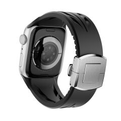 Apple Watch 7 8 9 45 mm uyumlu Çelik Tokalı Premium Silikon Kordon Spor Kayış Soft TPU