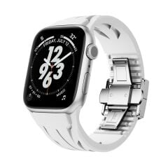 Apple Watch 7 8 9 45 mm uyumlu Çelik Tokalı Premium Silikon Kordon Spor Kayış Soft TPU