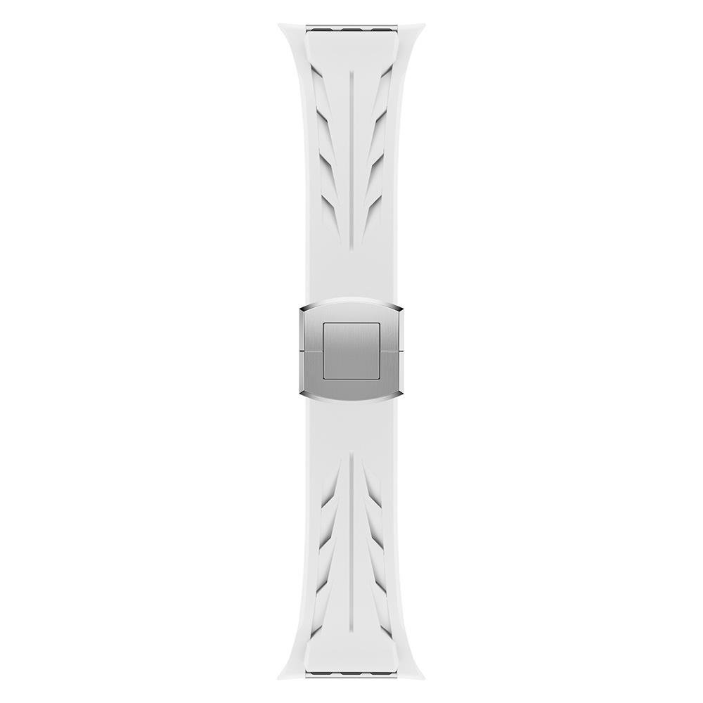 Apple Watch 7 8 9 45 mm uyumlu Çelik Tokalı Premium Silikon Kordon Spor Kayış Soft TPU Beyaz