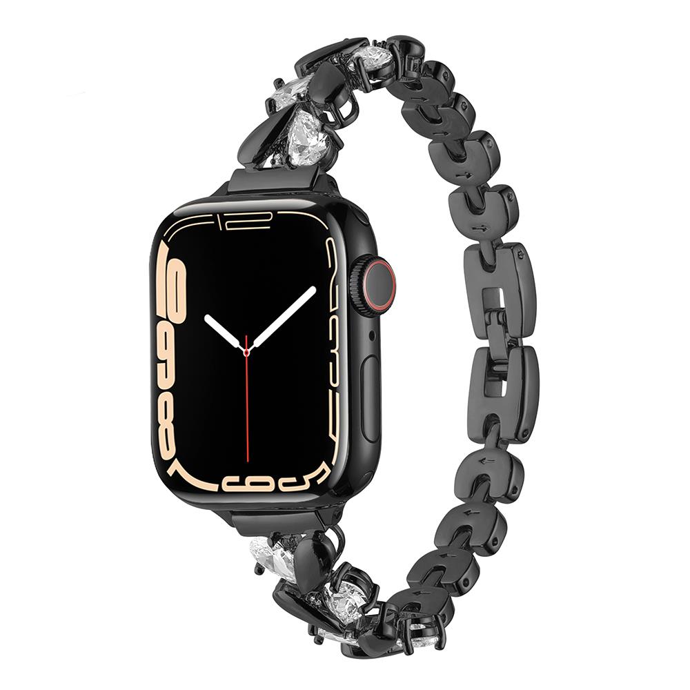 Apple Watch 10 42 mm uyumlu Zarif Taşlı Tasarım Metal Kordon New Collection Şık Kayış Siyah