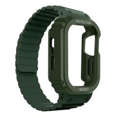 Apple Watch 6 5 4 3 2 1 SE 38 40 mm uyumlu Magnetik Silikon Kordon & Kasa Koruma 2 in 1 Kayış Yeşil