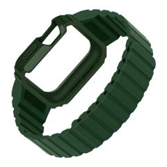 Apple Watch 6 5 4 3 2 1 SE 38 40 mm uyumlu Magnetik Silikon Kordon & Kasa Koruma 2 in 1 Kayış Yeşil