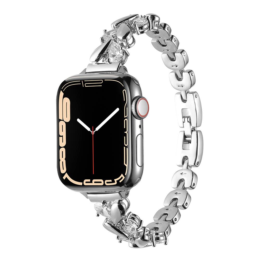 Apple Watch 10 42 mm uyumlu Zarif Taşlı Tasarım Metal Kordon New Collection Şık Kayış Gümüş