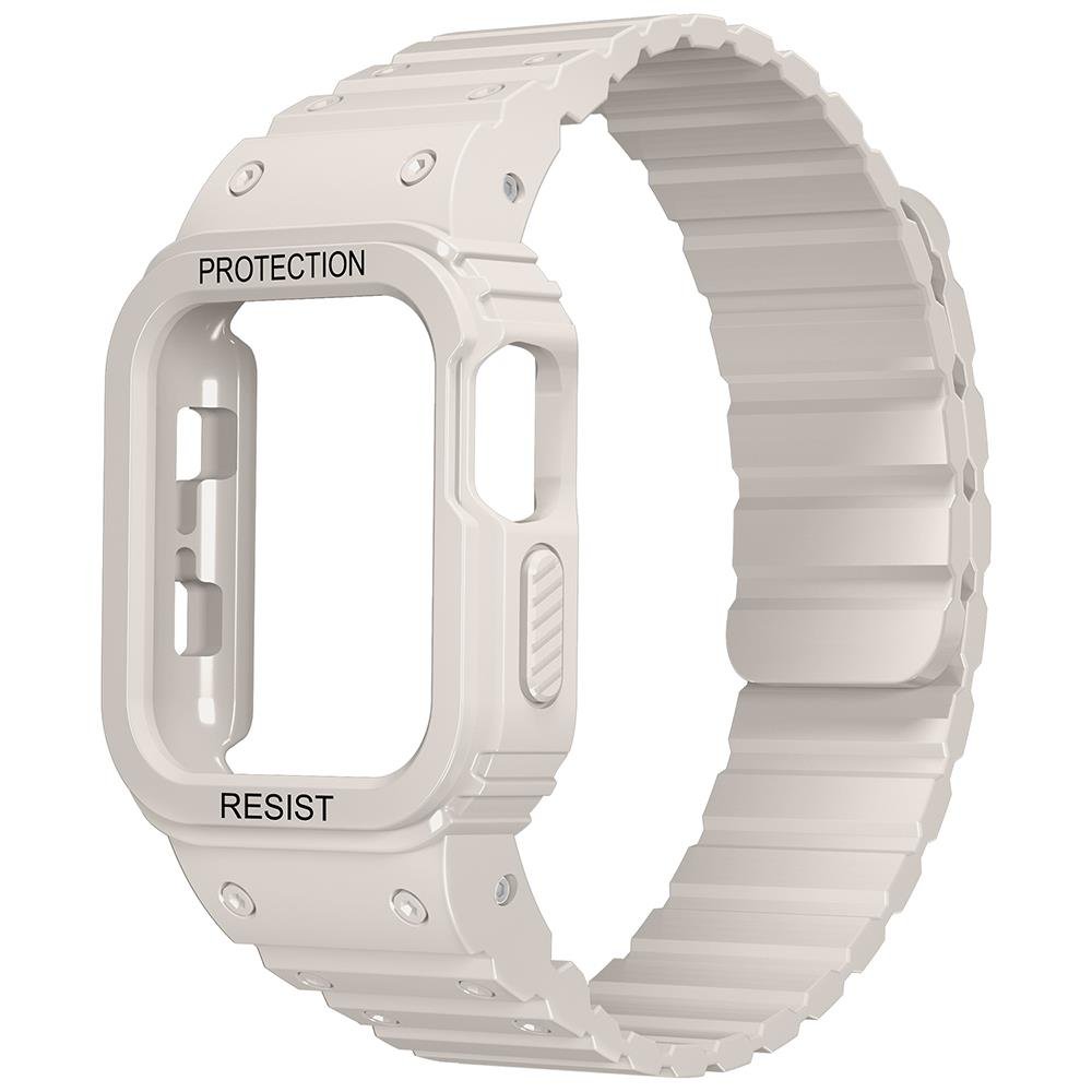 Apple Watch Ultra 2 3 49 mm uyumlu Magnetik Silikon Kordon & Kasa Koruma 2 in 1 Darbe Emici Kayış Starlight