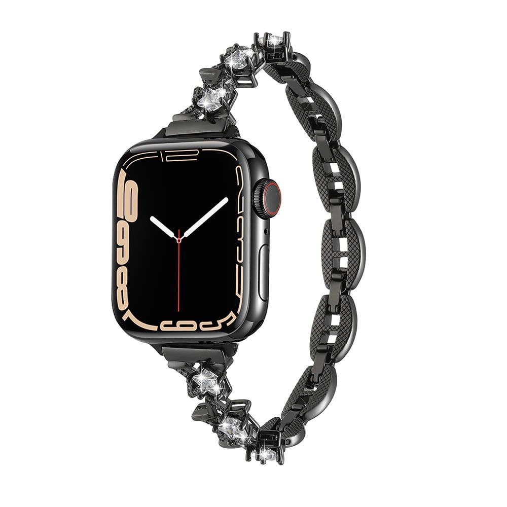 Apple Watch 10 46 mm uyumlu Zarif Taşlı Tasarım Metal Kordon New Collection Şık Kayış Siyah