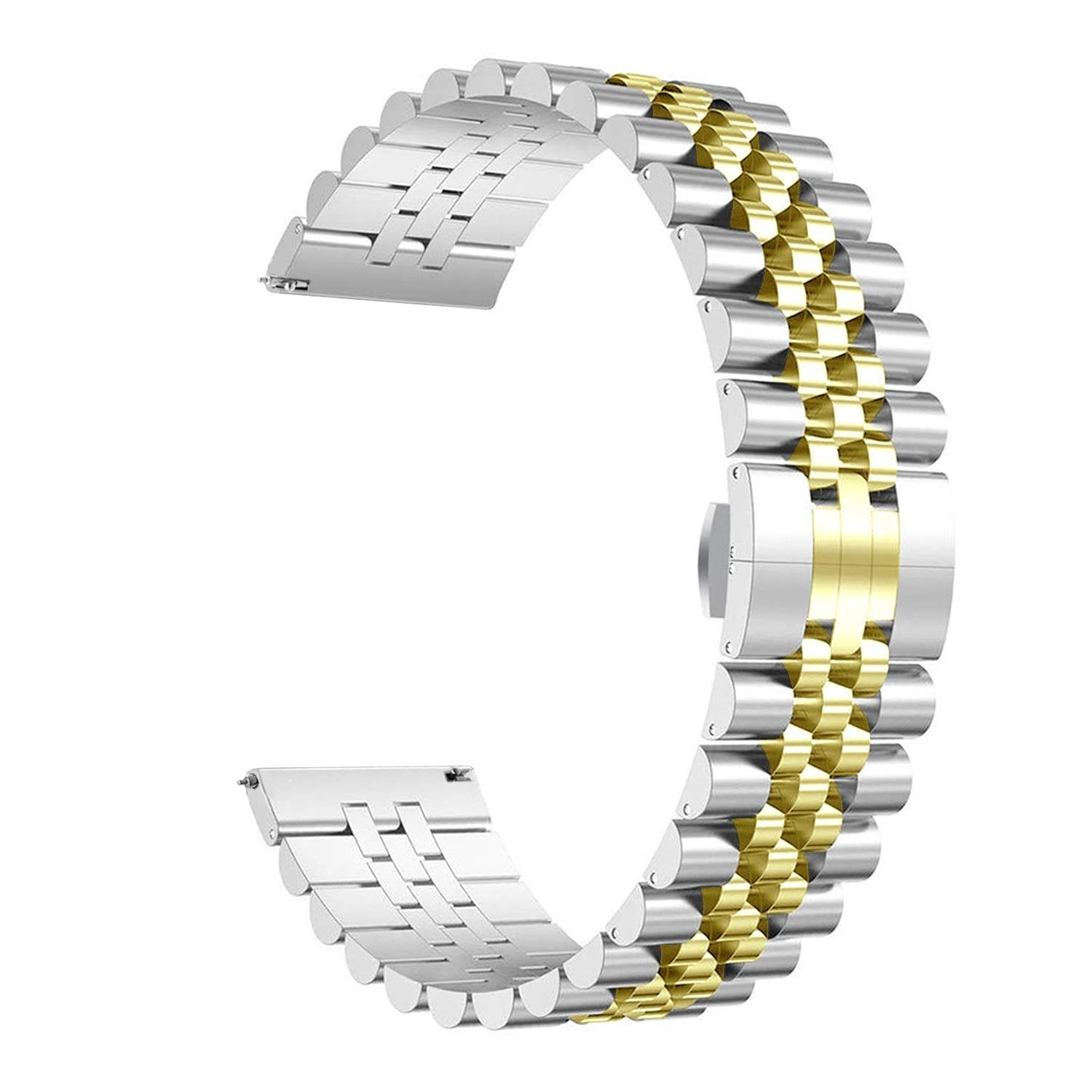 Samsung Gear S3 Uyumlu Metal Kordon Rolex Style Jubilee Hafif Metal Kayış Gold - Gümüş